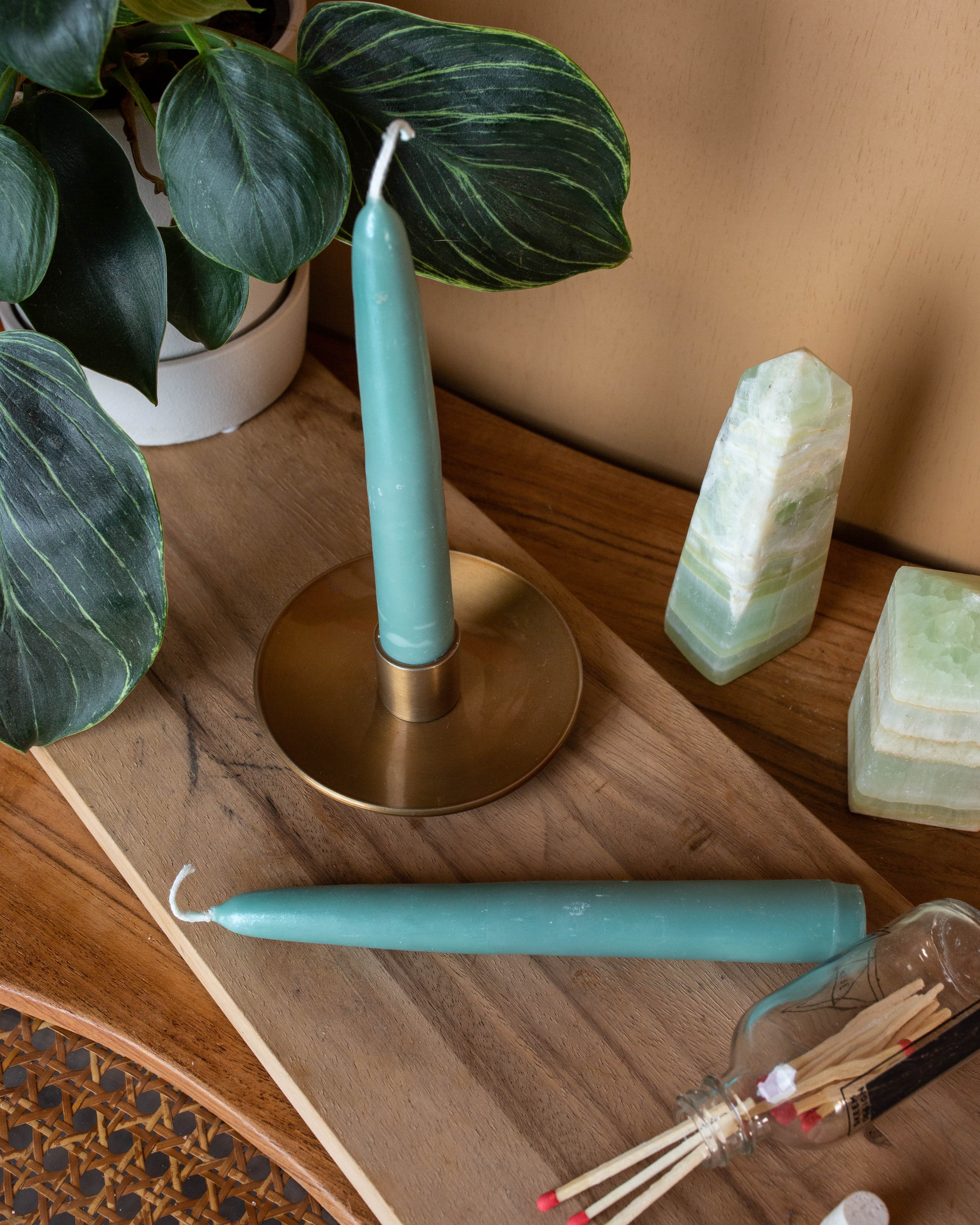 Green Taper Candle Duo