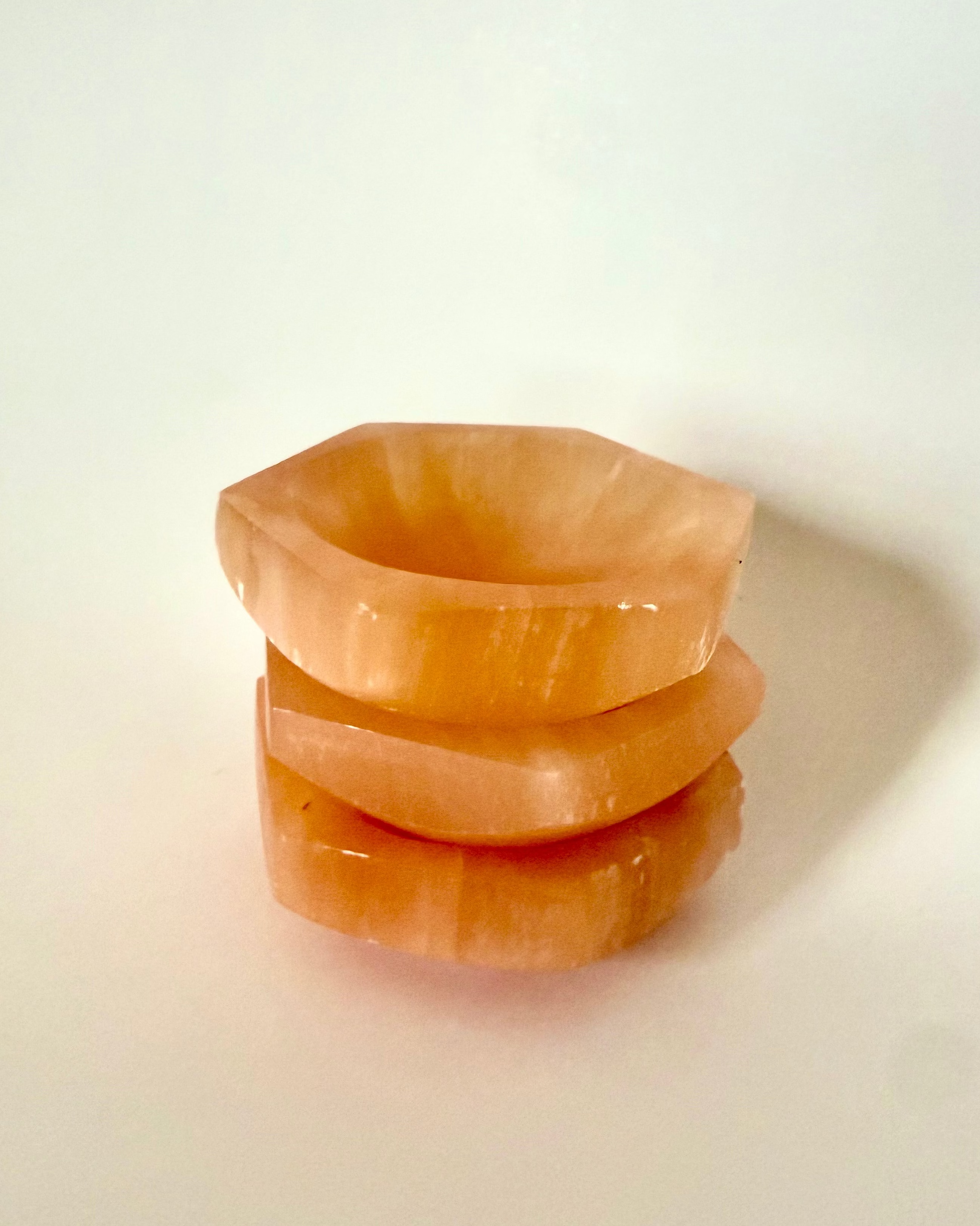 Natural Peach Selenite Satin Spar Hexagon Bowls ~10cm