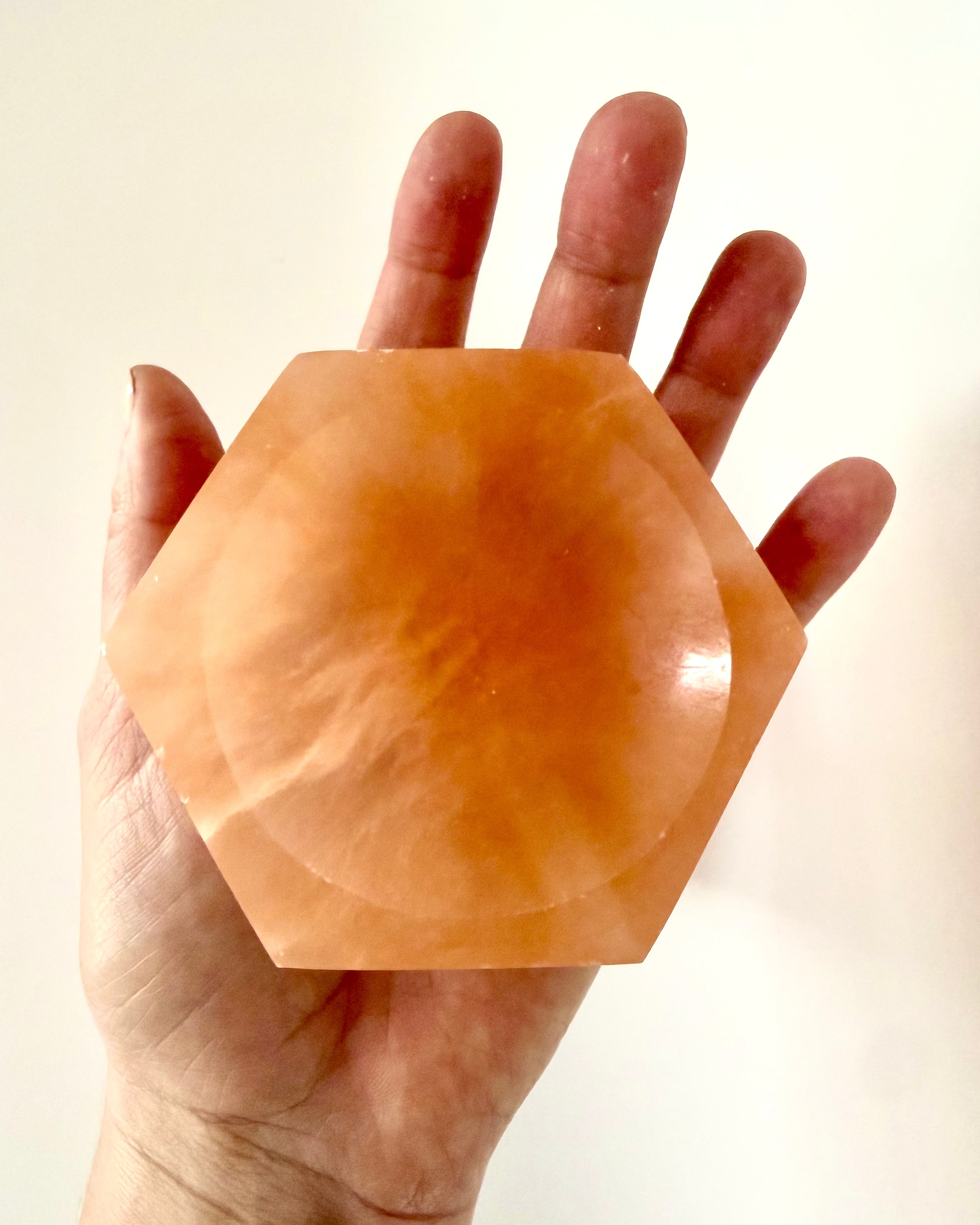 Natural Peach Selenite Satin Spar Hexagon Bowls ~10cm