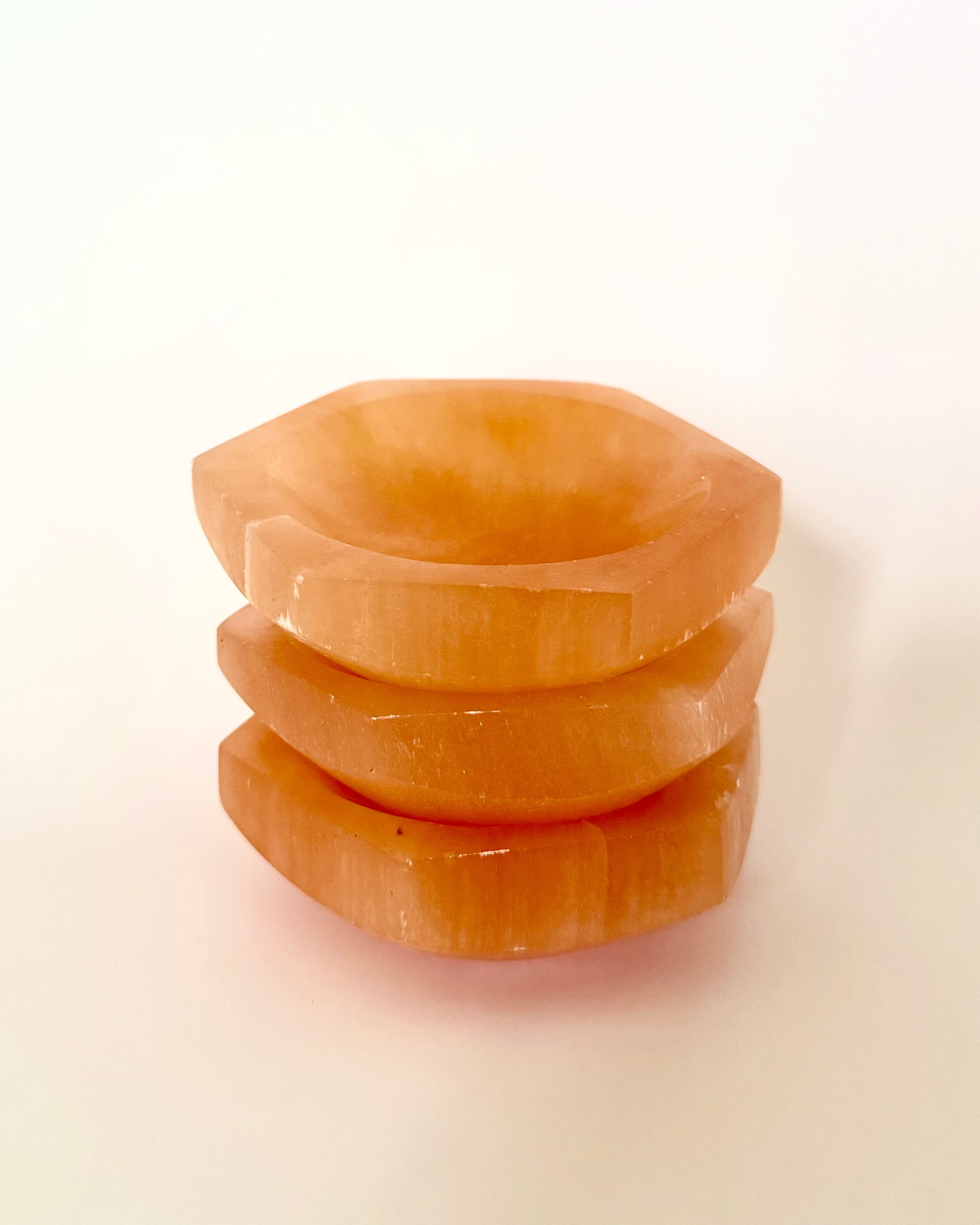 Natural Peach Selenite Satin Spar Hexagon Bowls ~10cm